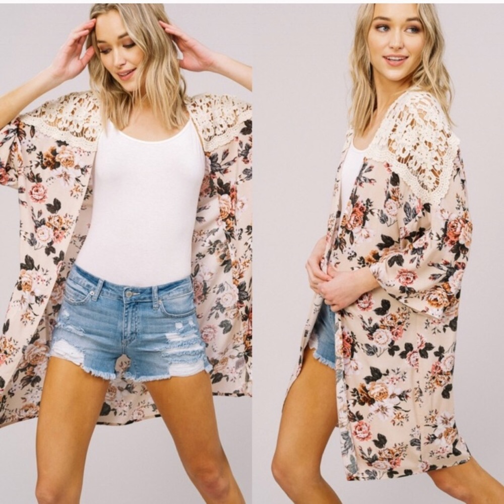 Open Kimono Floral Cardigan